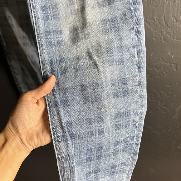 American Eagle Jeans Women Size 00R Blue Medium Wash Plaid Print Stretch 90s Y2K - Picture 7 of 16